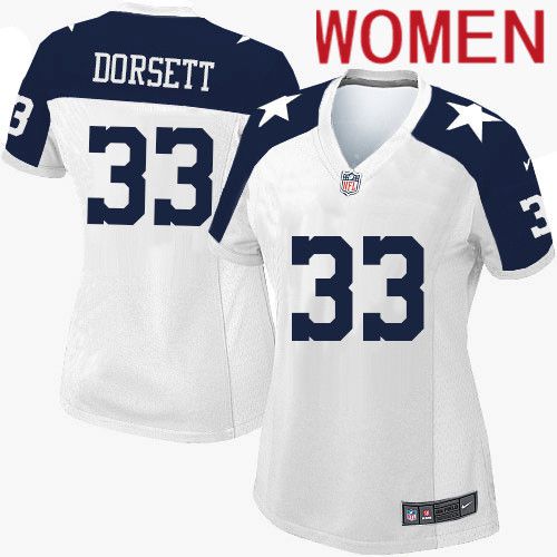 Women Dallas Cowboys #33 Tony Dorsett Nike White Alternate Throwback Game NFL Jersey->women nfl jersey->Women Jersey